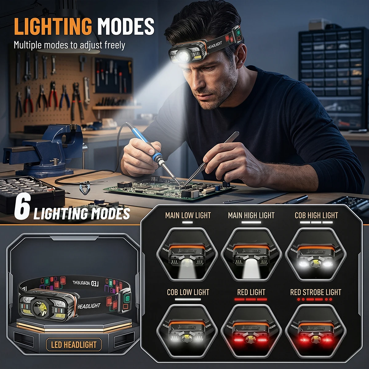 IR Motion Sensor HeadLamp Rechargeable Headlight Portable Induction LED Headlamp Waterproof Head Flashlight for Camping Fishing