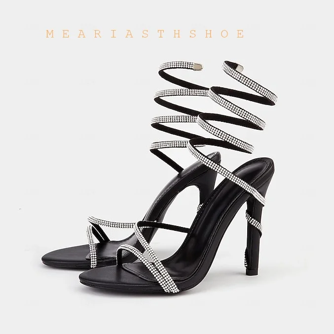 

Bling Crystal Satin Wedding Shoes Women's Round Open Toe Thin Heels Party Footwear Spring Summer Fashion Slip On Modern Sandals