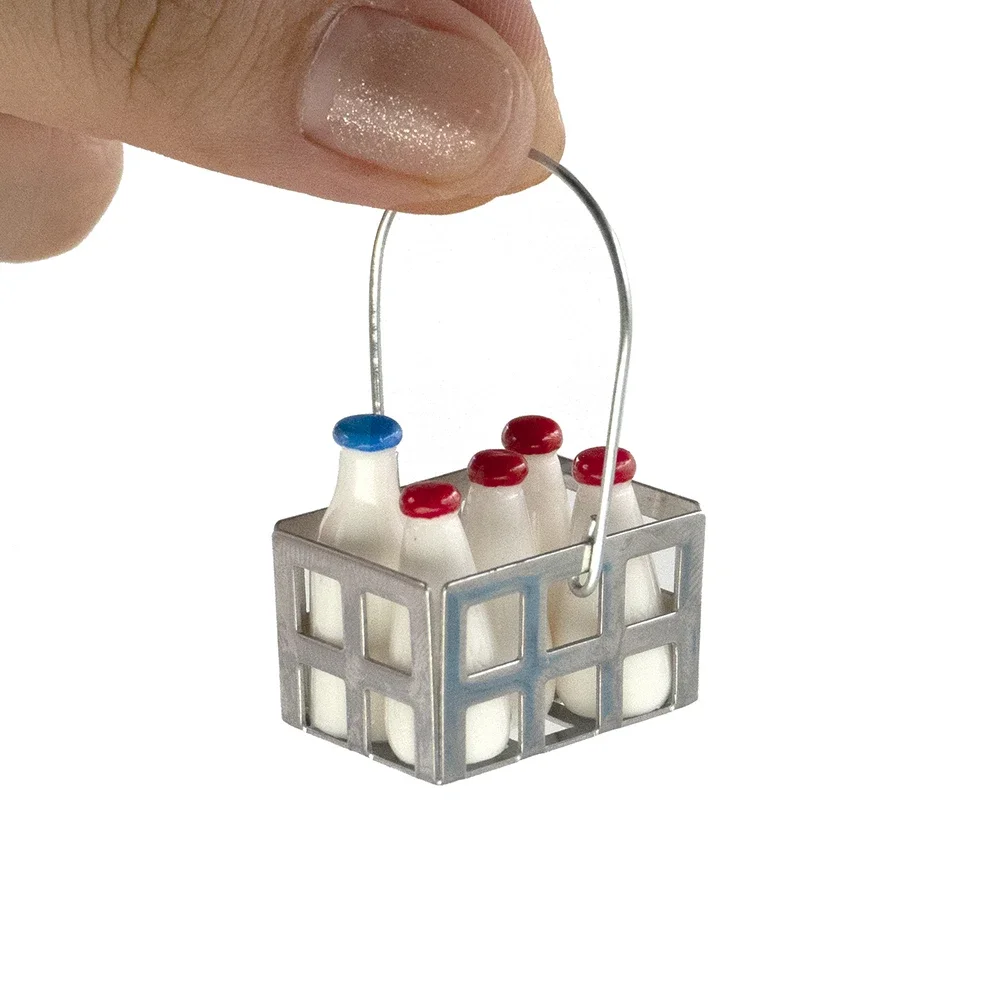 1/12 Dollhouse Miniatures มินิตะกร้านมขวดชุดเครื่องดื่มของเล่นสําหรับตุ๊กตาอุปกรณ์ House ตกแต่ง bjd