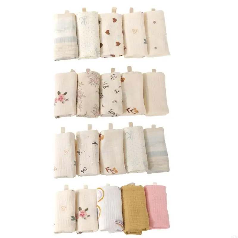 

97BE 5Pcs 4 Layer Cotton Teething Bibs Square Hand Towel for Bath Time & Feeding Hour