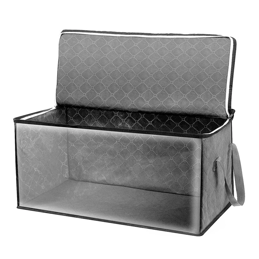 1pc Large Capacity Clothes Storage Bag, Foldable Non-Woven Wardrobe Organizer with Zipper Lid for Closet Quilt Seasonal Sorting