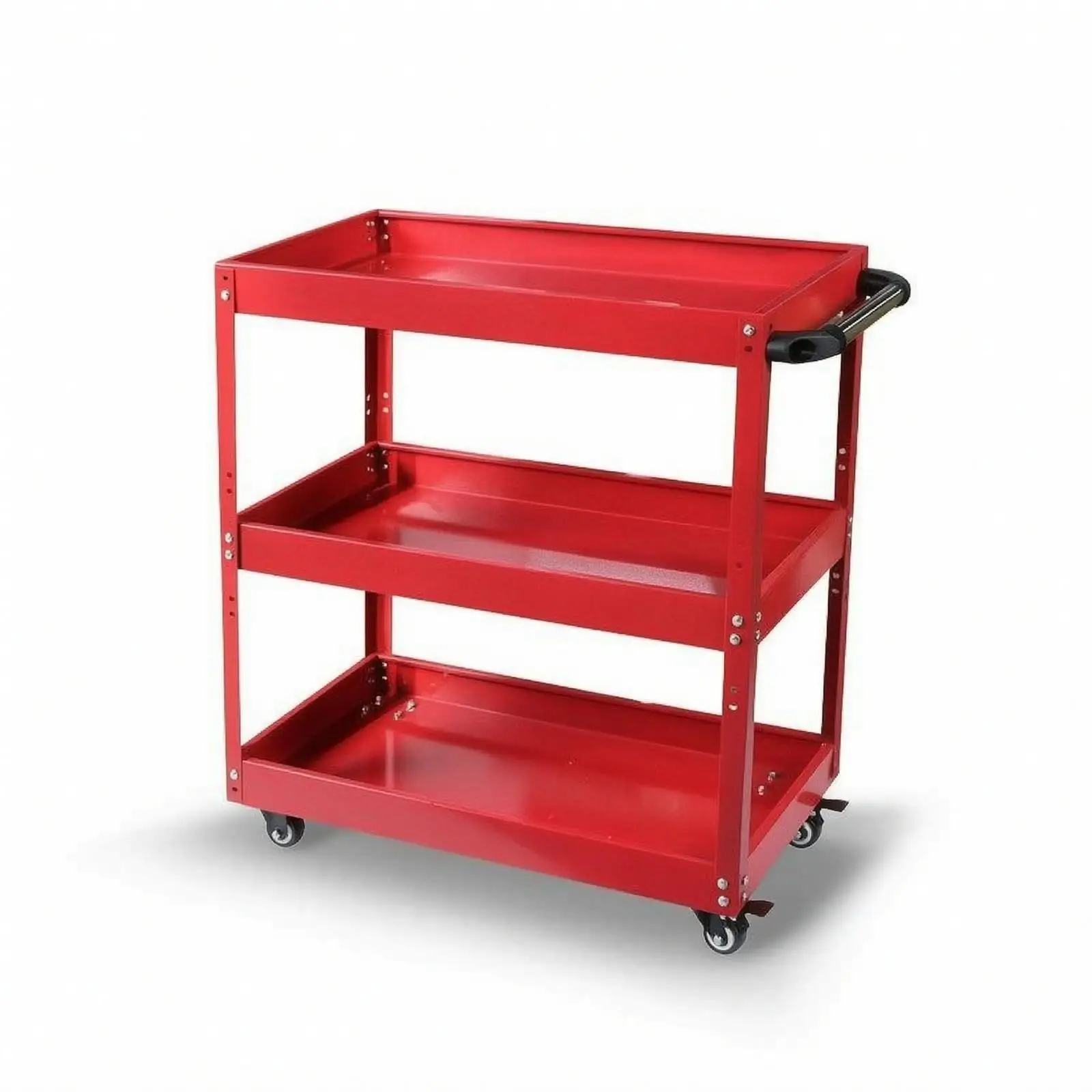 Three-Tier Tool Cart with Pegboard Sturdy Rolling Tool Cart Secure for Garage