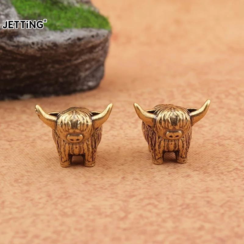 1Pc Solid Brass Highland Cow Figurine With Fine Craft Retro Appearance Perfect For Home Desk Decoration Small Gift