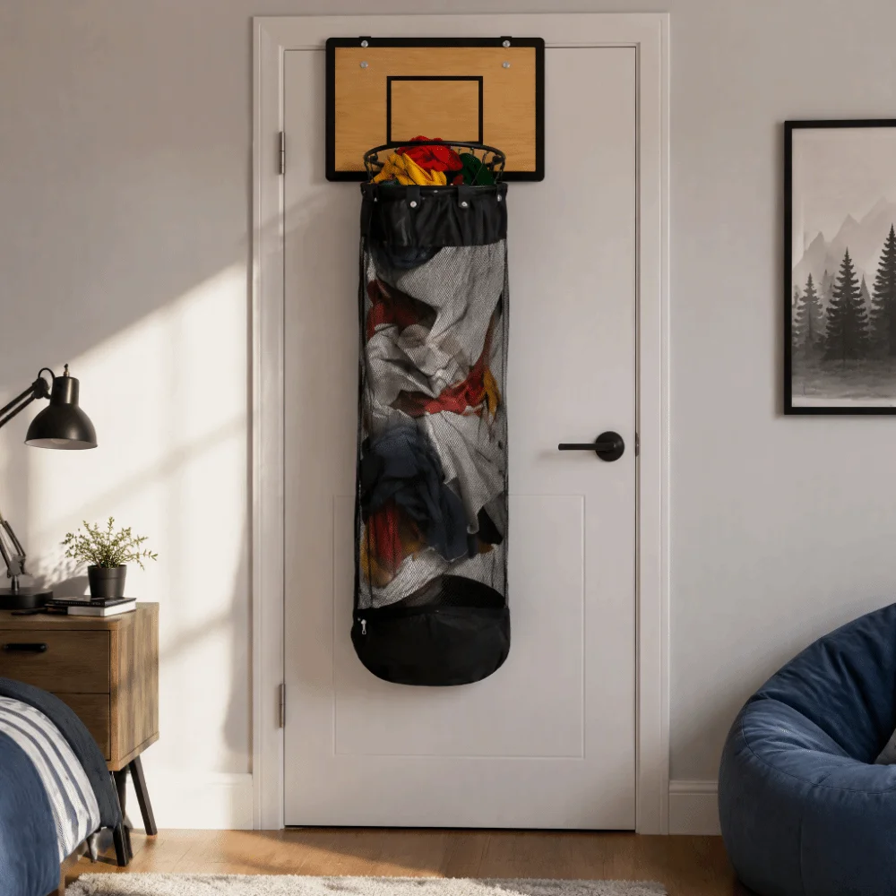 Can Be Hung Hanging Laundry Basket No Drilling Required Household Basketball Hoop Laundry Basket Net Fabric Storage
