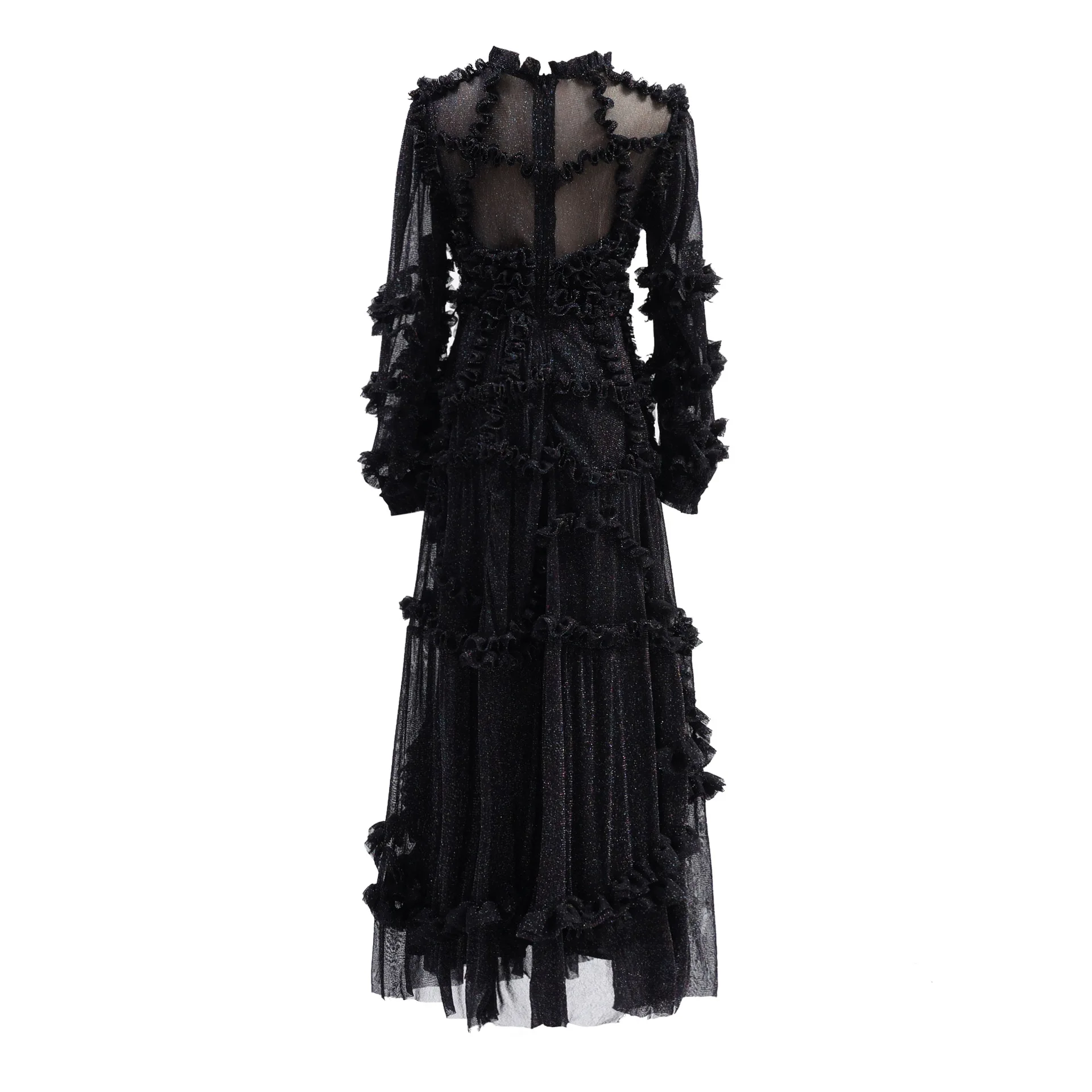 New dress with black fungus  and sequins, heavy-duty round neck long sleeved