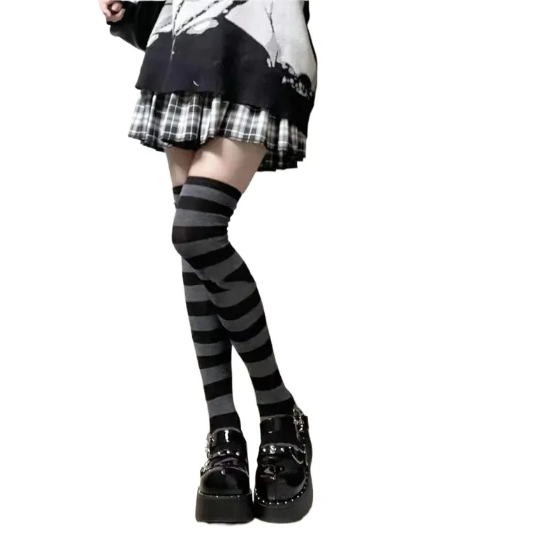 Women's Socks Colorful Stripes Personalized Fashionable Cool Long Tube Socks Gothic Style Japanese Punk Jk Calf Stockings Girl view 5