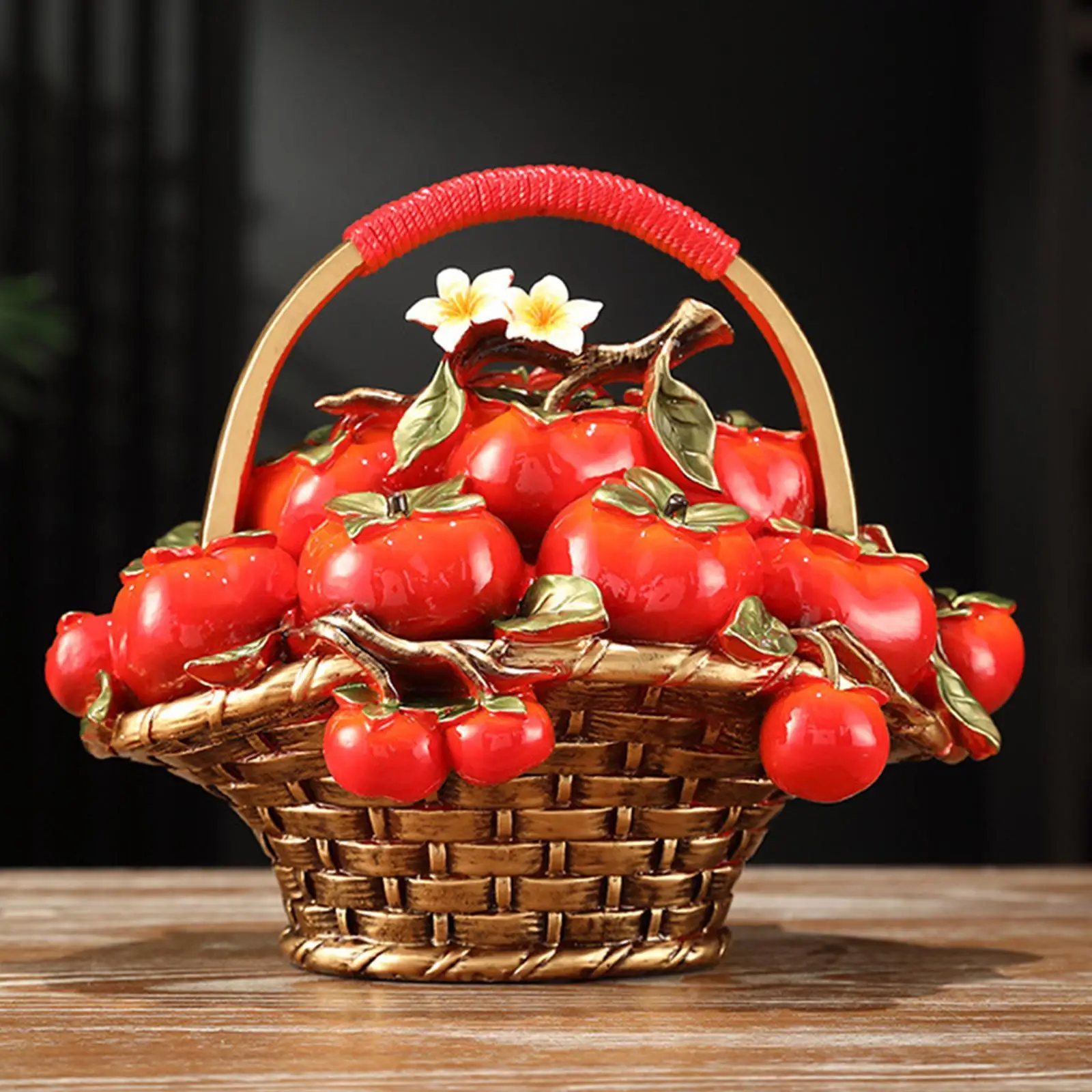 Persimmon Fruit Basket Statue Decorative Figurine for Fireplace Living Room