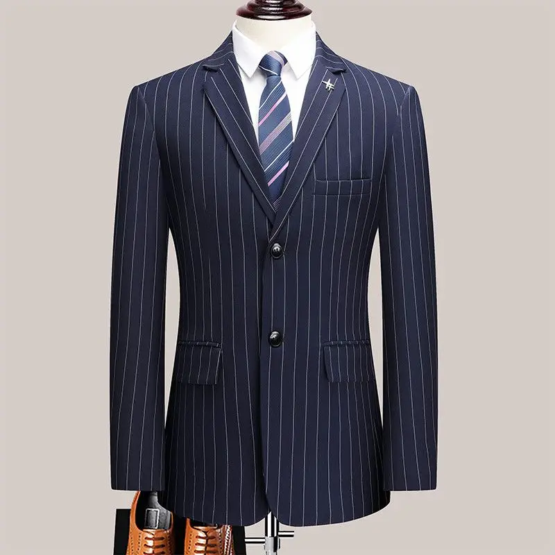 

High-End Men's Suit Set With Notched Lapel Vertical Stripes For Business Casual, Wedding Groom's Suit, Autumn And Winter