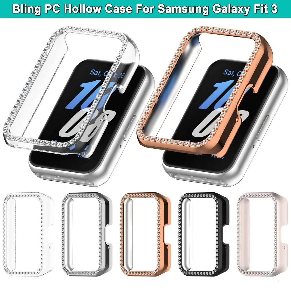 Bling PC Hollow Case For Samsung Galaxy Fit 3 Samrt Watch Strap Diamond Crystal Bumper Protective Cover Screen Protector