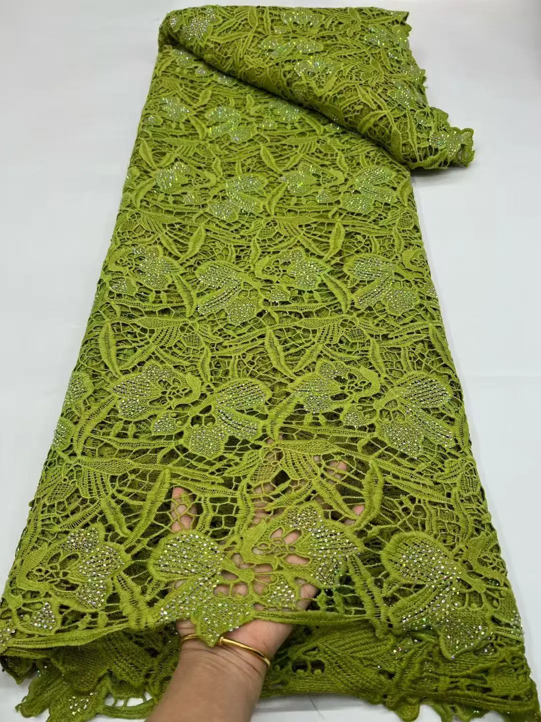 

African Nigerian Water Soluble Fabric and Lace Newest Stones Guipure Cord Lace Embroidered for Women Wedding Dress Sewing 5Yards