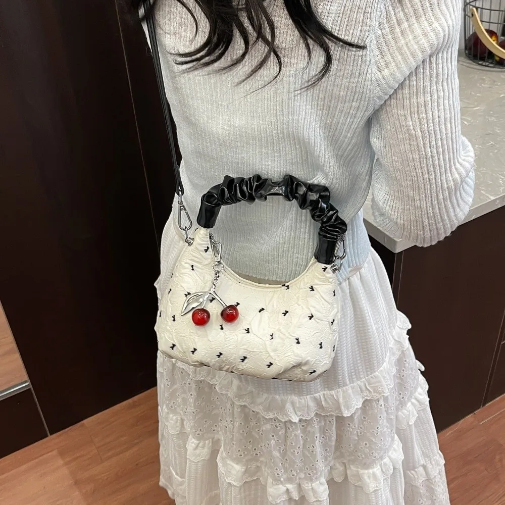 

Korean Style Bowknot Shoulder Bag Cherry Pendant Leisure Underarm Handbag Lightweight Versatile Women's Crossbody Bag Summer
