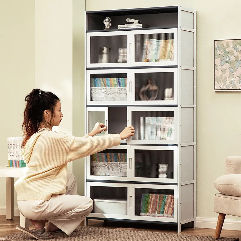 Простая книжная полка Книжный шкаф от пола до потолка Детская зона чтения Стеллаж для книг с картинками у стены Гостиная Дом