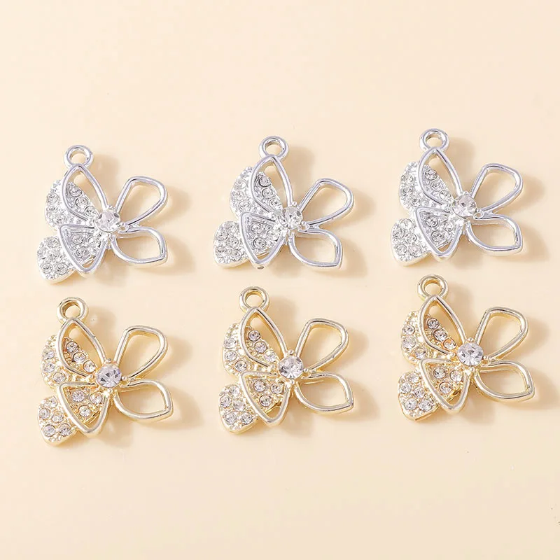 Leslie 10 Stück zarte Gold-Silber-Farbe, Kristall-Schmetterlings-Charm-Anhänger für Ohrringe, Halsketten, Damen, Schmuckherstellung, Zubehör – Detail 5