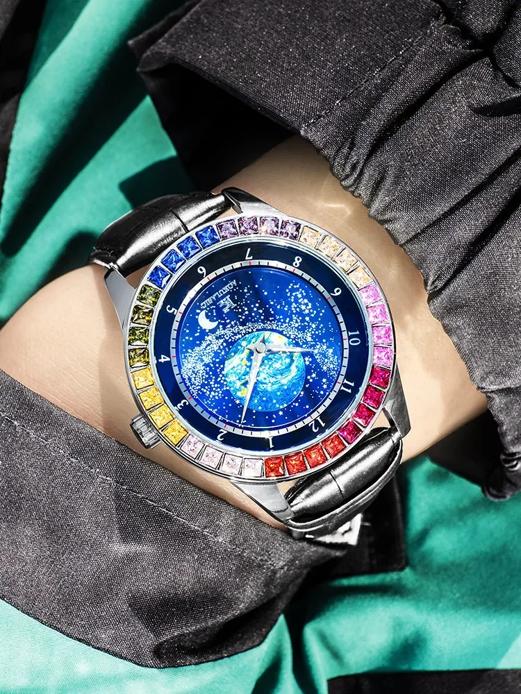 

2026 New Celestial Star Watch Men's Pure Mechanical Watch Fully Automatic Hollow Waterproof Watch Wormhole Rainbow Ring