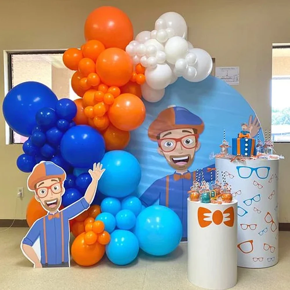 96PCS Blippi Themed Balloon Arch Set Orange Blue White Latex Balloon Boy Kid Birthday Party Decoration Baby Shower Kid Toy Gift