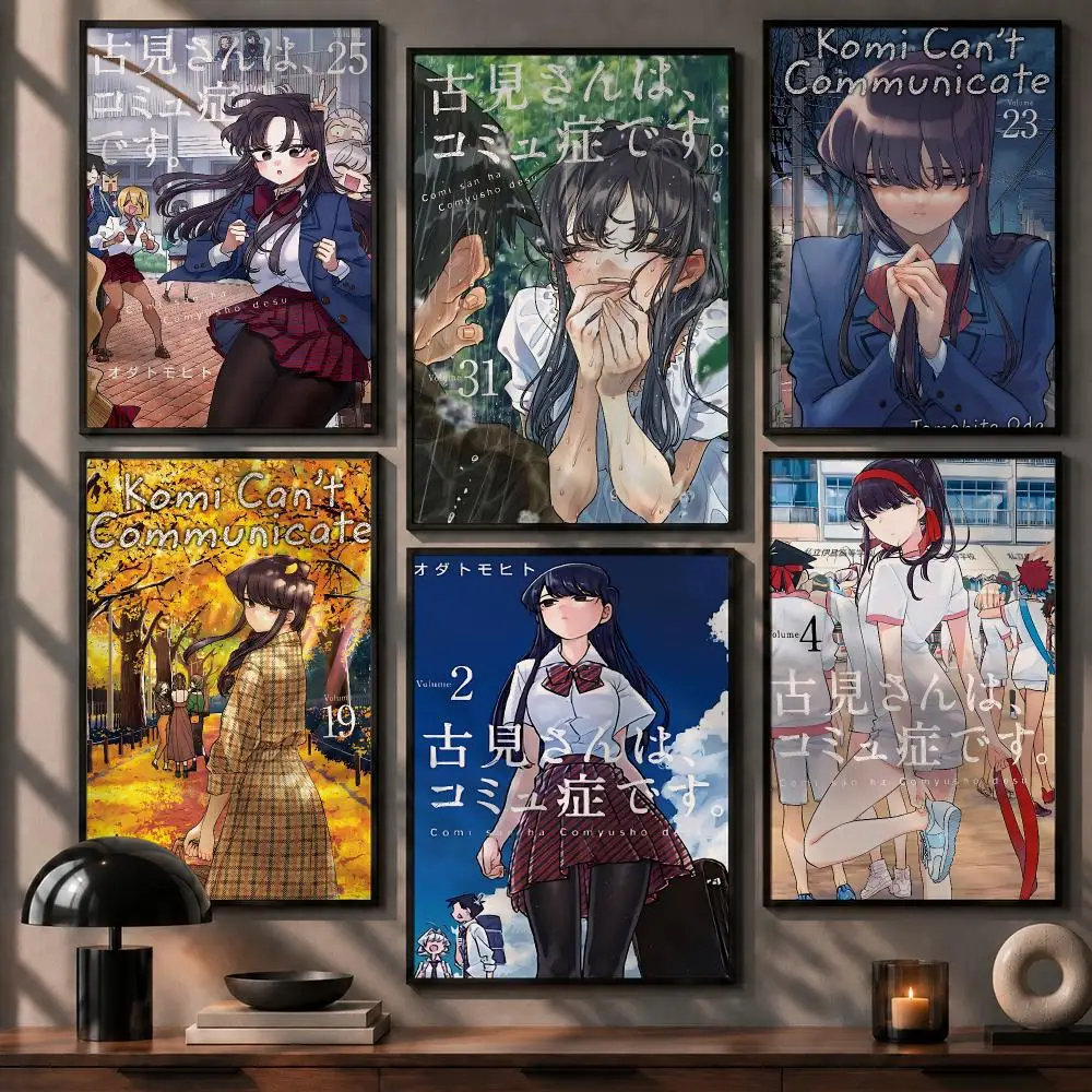 Cute Anime Komi Can't Communicate Poster No Glue Residue Self-Adhesive Art Poster Wall Decor for Bedroom Living Room