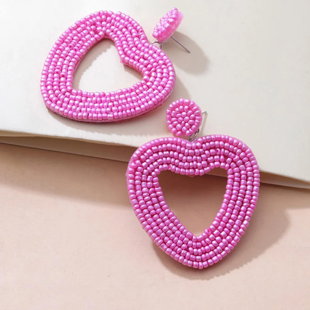 2Pairs Heart Earrings Trendy Beaded Drop Earrings for Girls Everyday Party Love Heart Dangle Jewelry Ear Jewelry