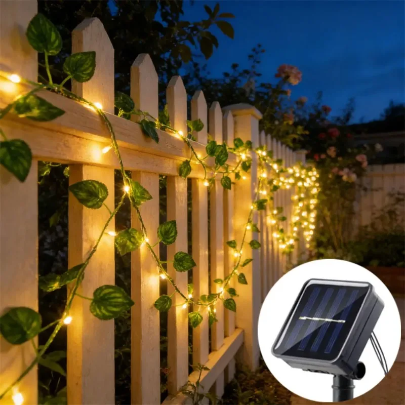 2/5/10M LED Festoon Artificial Leaf Plants Lights String Solar Power Outdoor Garden Pation Wedding Holiday Home Decoration Light
