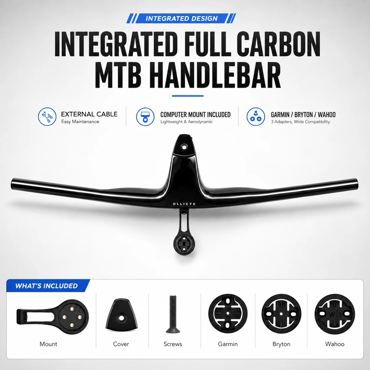 ULLICYC T1000 Carbon MTB Integrierter Lenker 740mm 0 Rise -17 °   50-90mm Lenkervorbau XC Marathon 28,6mm Gabelschaft