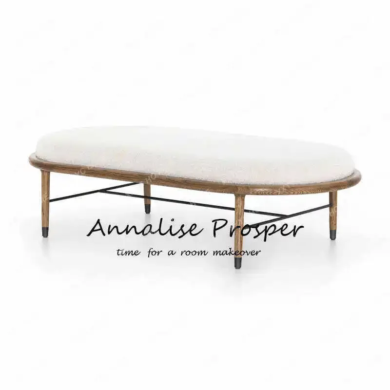 L Light Luxury Solid Wood Shoe Changing Stool Hotel Clubhouse Simple Fabric Bench Sales Office Modern Bedside Stool