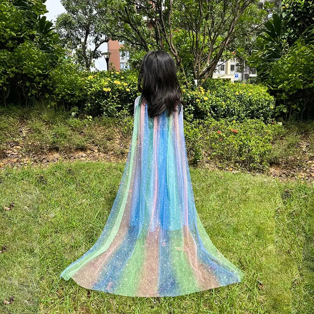 New Sequins Girls Princess Cape Mesh Sweet Children Costume Cloak Cosplay Cute Girl Tulle Cloak Carnival Party