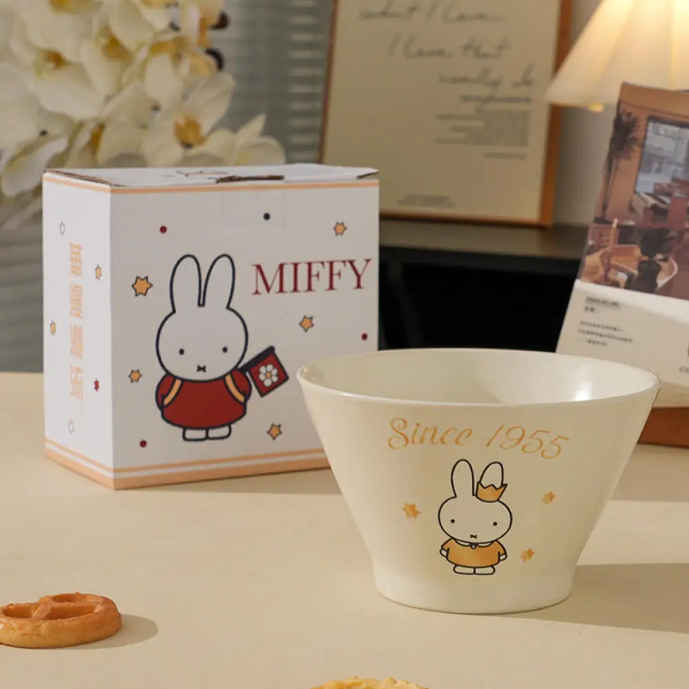 Miffy Kawaii Rabbit Ceramic Bowl Set Rabbit Bear Pattern Porcelain Bowls For Rice Noodle Soup Tableware Set For Home Kitchen