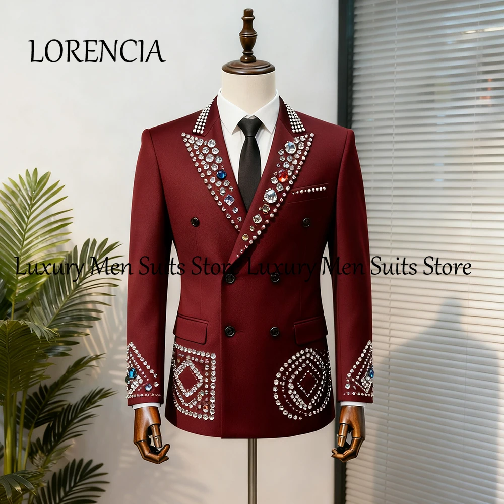 

Роскошные ювелирные костюмы для мужчин, комплект из 2 предметов с блестящими бриллиантами, вечерние наряды, пиджак, брюки по индивидуальному заказу, халат mariage femme