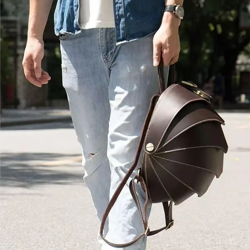 Cowhide Backpack Men's Vintage Leather Beetle Shape Leather Traveling Daypack Creative Retro Business Laptop Backpacks