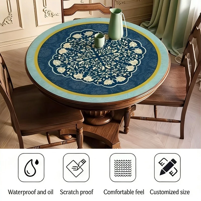 American Retro Round Table Mat Waterproof and Oil Resistant Leather Tablecloth Household Dining Table Anti Scalding Non Washing