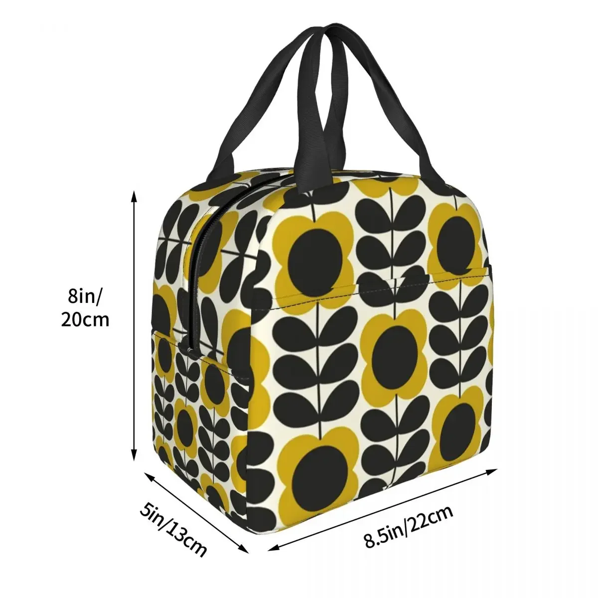 Sac fourre-tout isotherme à tige de fleur d'été pour femme, boîte à lunch isotherme réutilisable géométrique scandinave, boîte à lunch thermique pour aliments