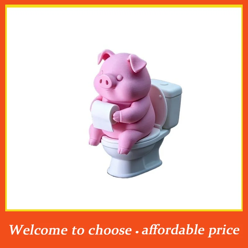 #Hand-Painted Cute Funny Pig On Toilet Statue Wall Mounted Tabletop Resin Piggy Figurine Creative Bathroom Home Decor