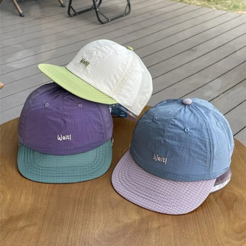 Short Brim Baseball Cap for Men Women, Korean Style Colorblock Embroidery Letter Design, Suitable for Outdoor Camping Hiking