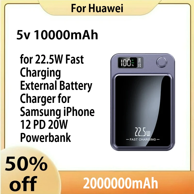 

Magnetic Wireless Power Bank 50000mAh 22.5W Fast Charging External Battery Charger for Huawei Samsung iPhone 12 PD 20W Powerbank