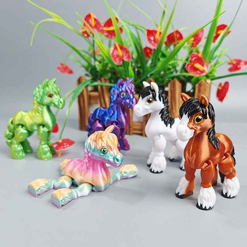 

3D печатная фигурка лошади, подвижный шарнирный хвост, разные цвета, милая имитация статуи для офисного стола, декор стола, подарок для детской комнаты
