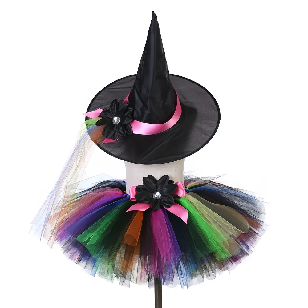 Witch Tutu Skirt Costume for Girls Halloween Party Tutus Toddler Kids Witches Skirt with Hat Fluffy Baby Girls Mini Tulle Skirt