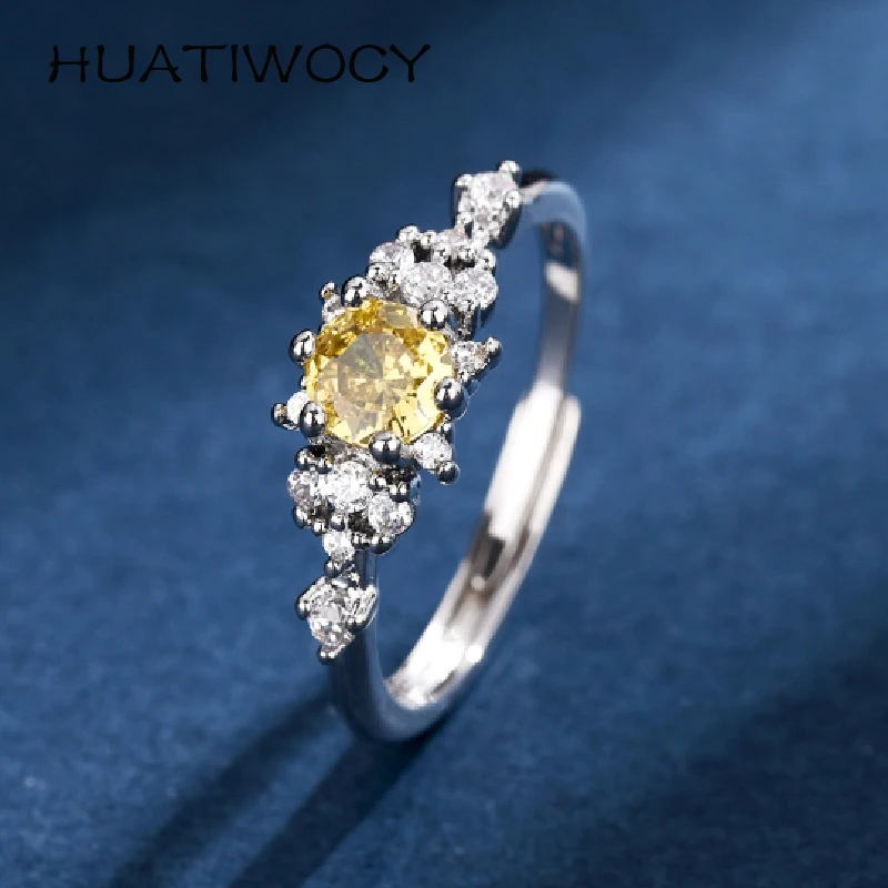 

HUATIWOCY Fashion 925 Silver Jewelry Ring with Zircon Ornaments for Women Wedding Engagement Party Promise Gift Finger Rings