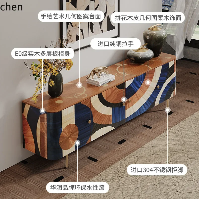 b11-7.2 TV Cabinet with Inlay, Living Room Wall-Mounted Decorative Cabinet, Solid Wood Storage Side Cabinet