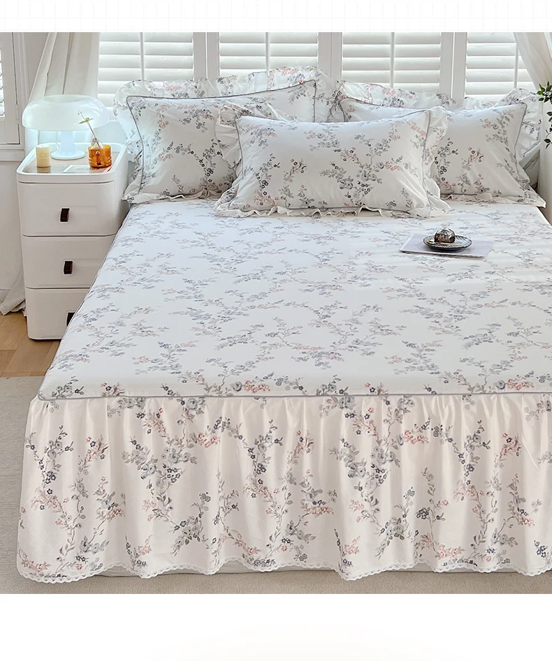 3 Pieces Per Set Rustic Style Bed Skirt Pure Cotton Cloth Bed Coverlets Floral Printed Bedspread with Pillowcase Hot Sale