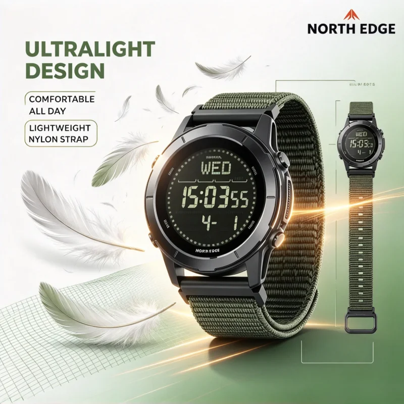 NORTH EDGE LITECORE Men Women Digital Watch Super Light Outdoor Sport Wristwatch Compass Pedometer 50M Waterproof Stopwatch Coun