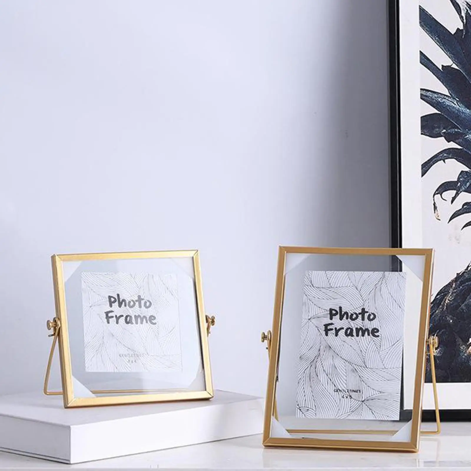 4/6/7inch Glass Photo Collection Simple Metal Geometric Picture with , Freestanding Poster, Dried Display