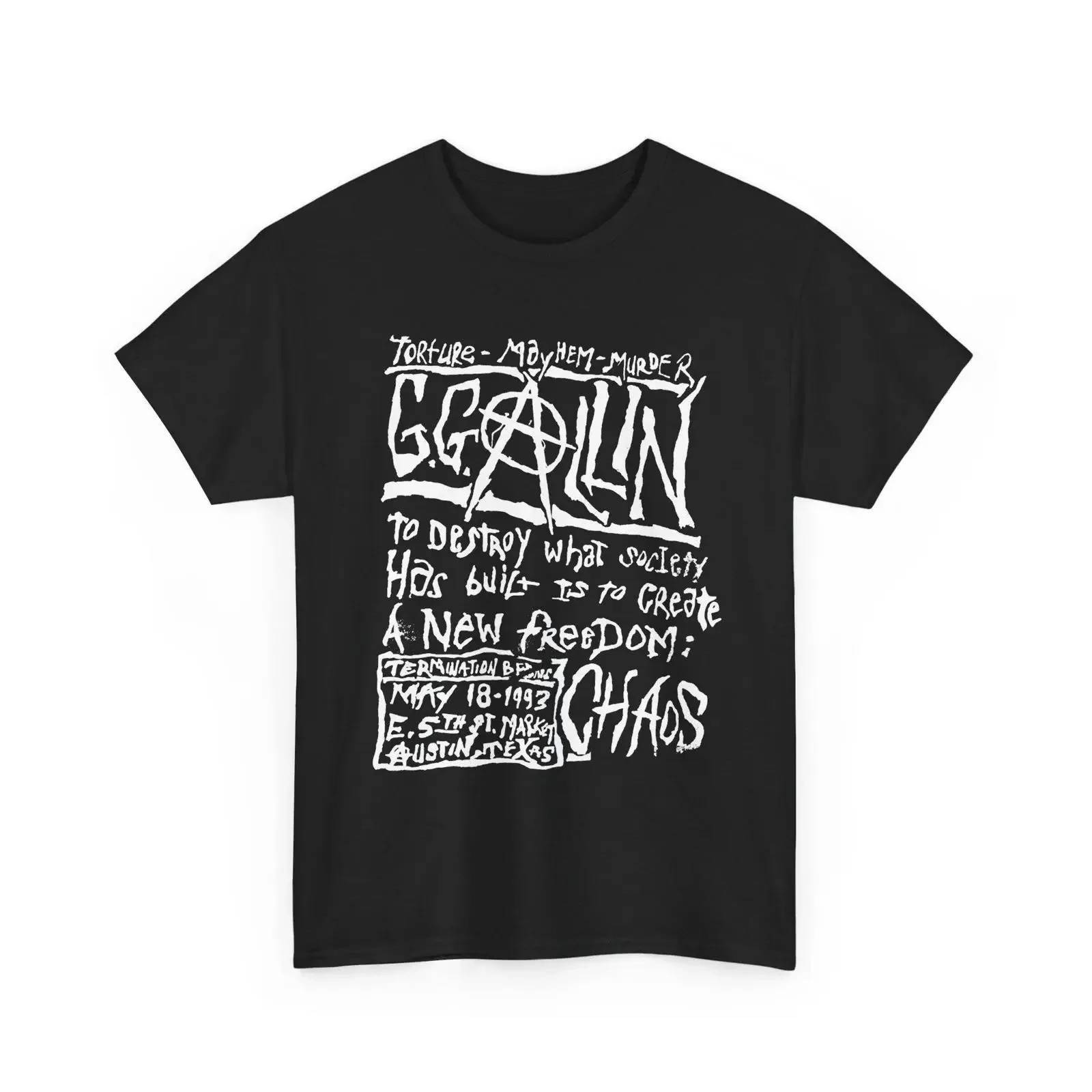 GG Allin T Shirt New Freedom Punk 5 colors vintage Washed designer clothes Slightly Comfortable Unisex streetwear homme Stylish