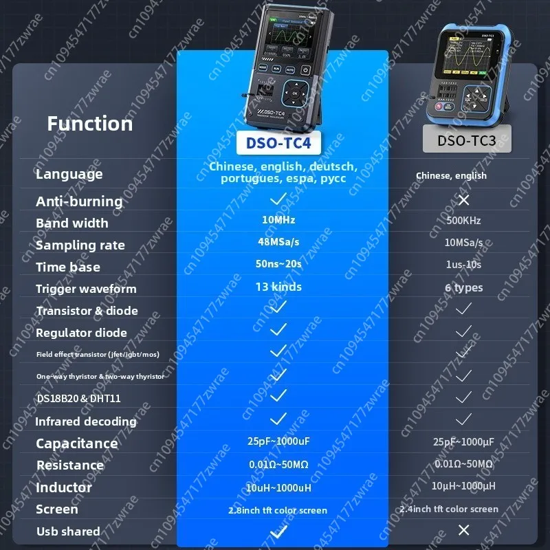 DSO-TC4 Three-in-one Oscilloscope Transistor Detector Signal Generator 10M Bandwidth Burn Prevention