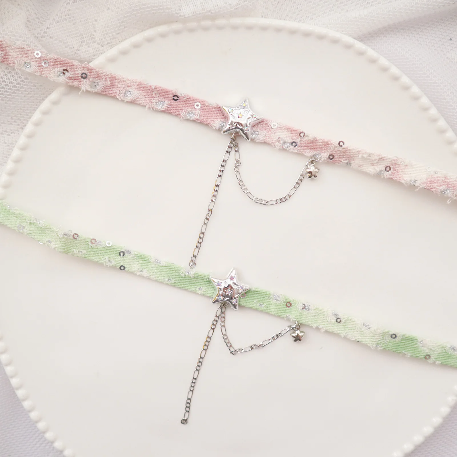 Choker Star Tassel Pink Green Adjustable Lightweight Durable Alloy Chain Sweet Elegant Versatile Jewelry for Women Daily Party