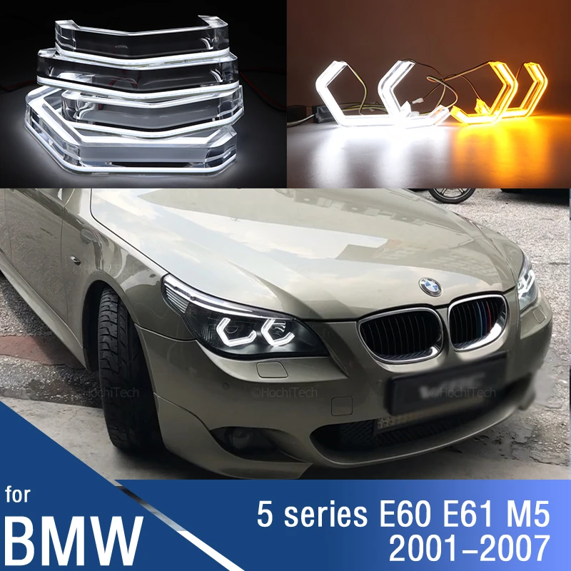 

Для BMW 5 серии E60 E61 520i 525i 530i M5 2001-2007 Белый M4 Стиль LED Crystal Angel Eye Комплект дневной свет с желтым указателем поворота