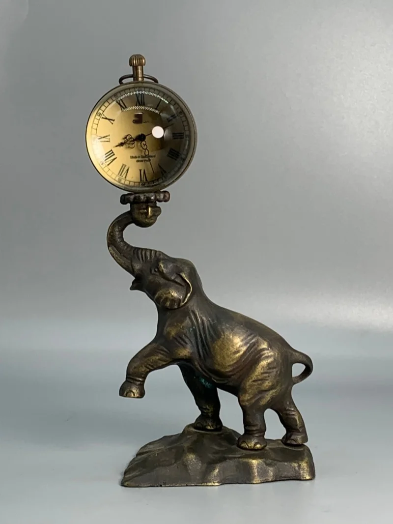 

Антикварная статуя слона из чистой меди, механические часы, орнамент, роскошное украшение для дома и офиса, коллекция, хорошая художественная работа