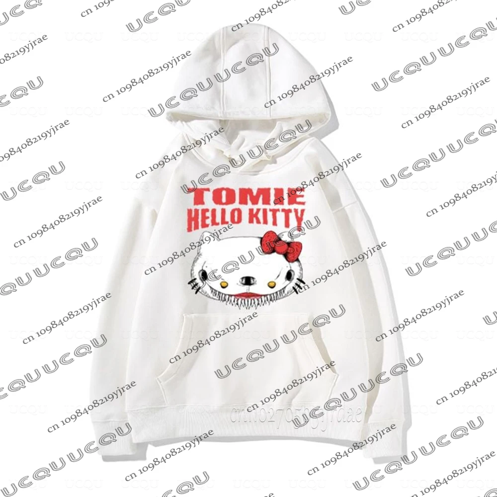 كارتون مرحبا كيتي تومي كاواكامي هوديس القطن طباعة سانريو تومي جونجي إيتو البلوز للنساء الرجال فضفاض المتضخم Y2K القمم