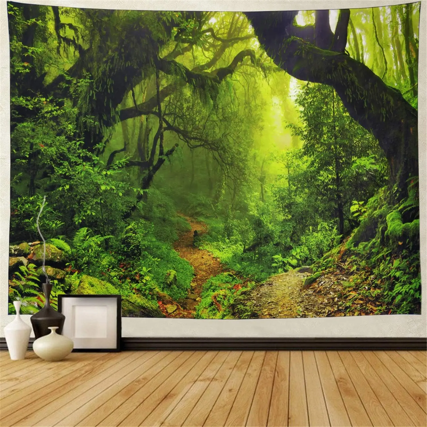 

Misty Forest Tapestry Magical Nature Rainforest Landscape Tapestry Wall Hanging Bohemian Psychedelic Tapestry for Bedroom