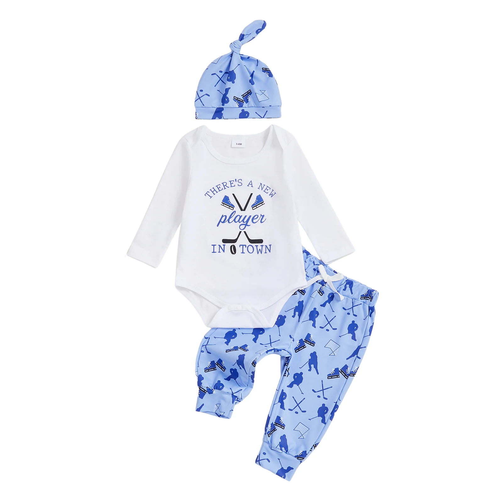 

Детская осенняя одежда, комбинезон с длинными рукавами и буквенным принтом, длинные штаны для хоккея с шайбой и шапка, наряд из 3 предметов