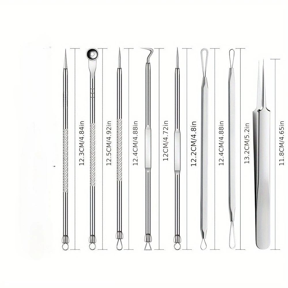 مجموعة أدوات إزالة الرؤوس السوداء مكونة من 8 قطع، مجموعة أدوات استخلاص البثور وحب الشباب من الفولاذ المقاوم للصدأ، هدية مثالية لعشاق العناية بالبشرة
