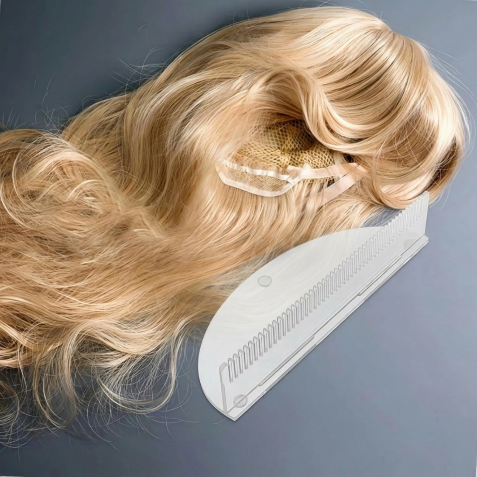 Detachable Hairpiece Stand Self-Adhesive Pads Acrylic Hairpiece Stand Salon Supply Anti-Slip Beauty Tool Curved Base